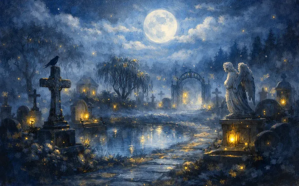 Illustration onirique : Rêver de cimetière