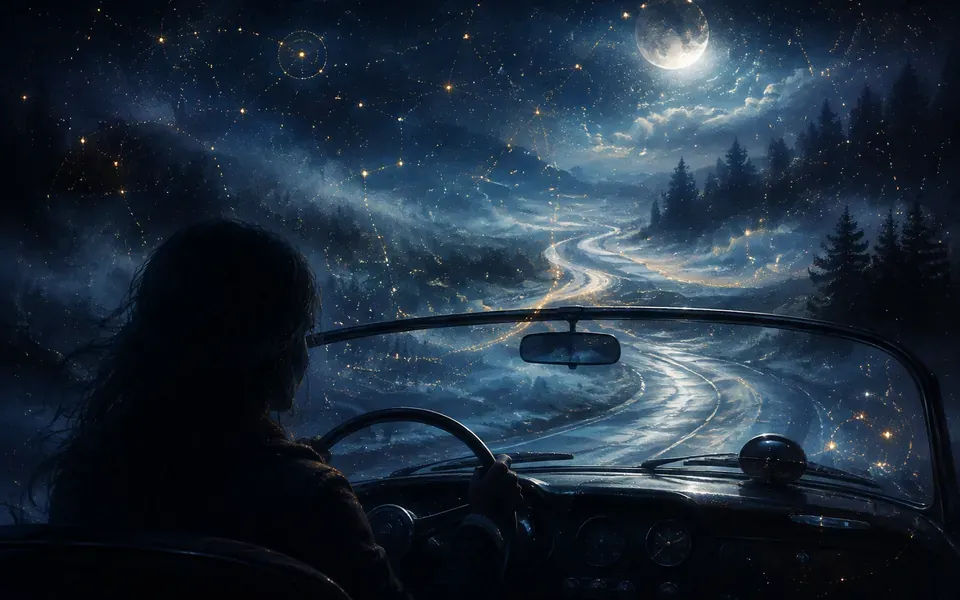 Illustration onirique : Rêver de conduire une voiture