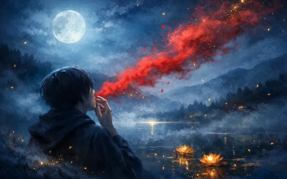 Illustration onirique : Rêver de cracher du sang
