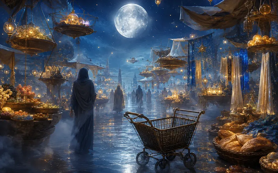 Illustration onirique : Rêver de faire les courses