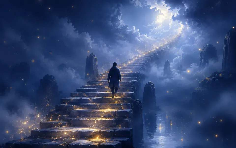 Illustration onirique : Rêver de monter un escalier